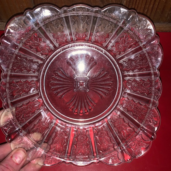 EAPG Heavily Etched Square Glass Bowl - Picture 8 of 9